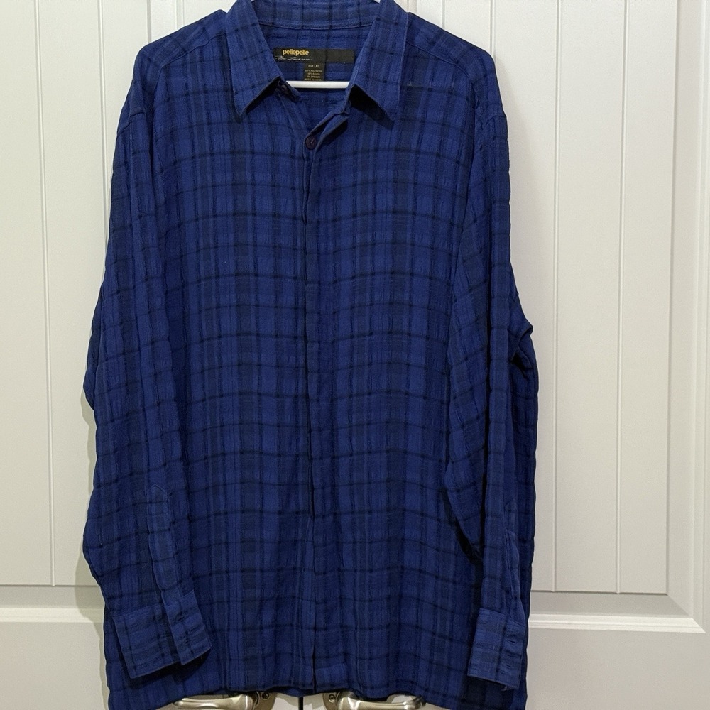 VTG Mens Pelle Pelle Marc Buchanan‎ Lightweight Blue Long Sleeve Button Down XL